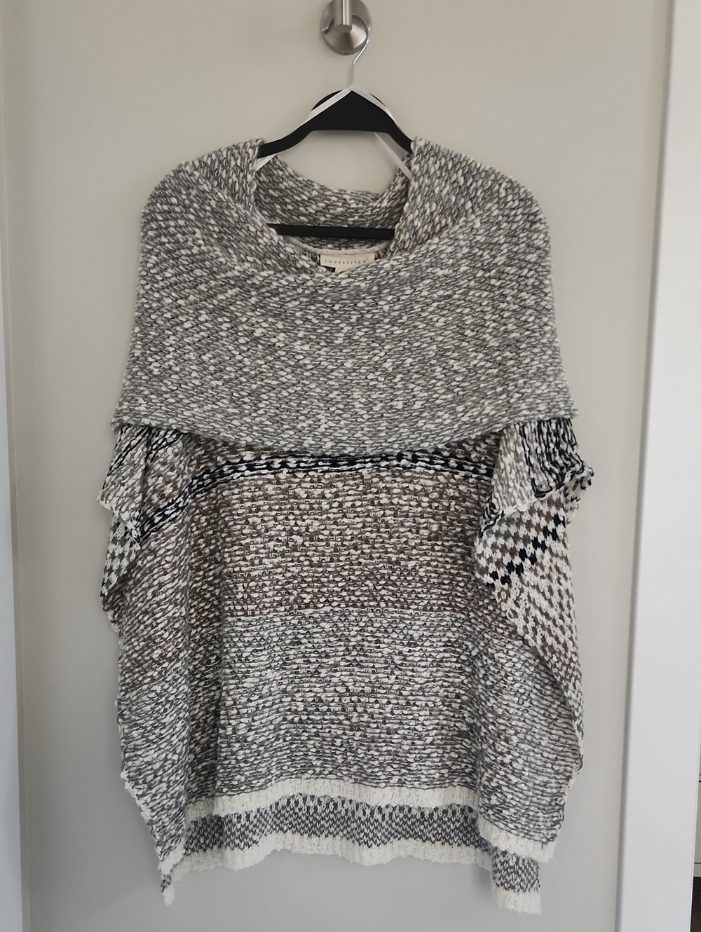 NWOT Chunky Knit Cowl Neck Poncho Sweater - Gray & Cream